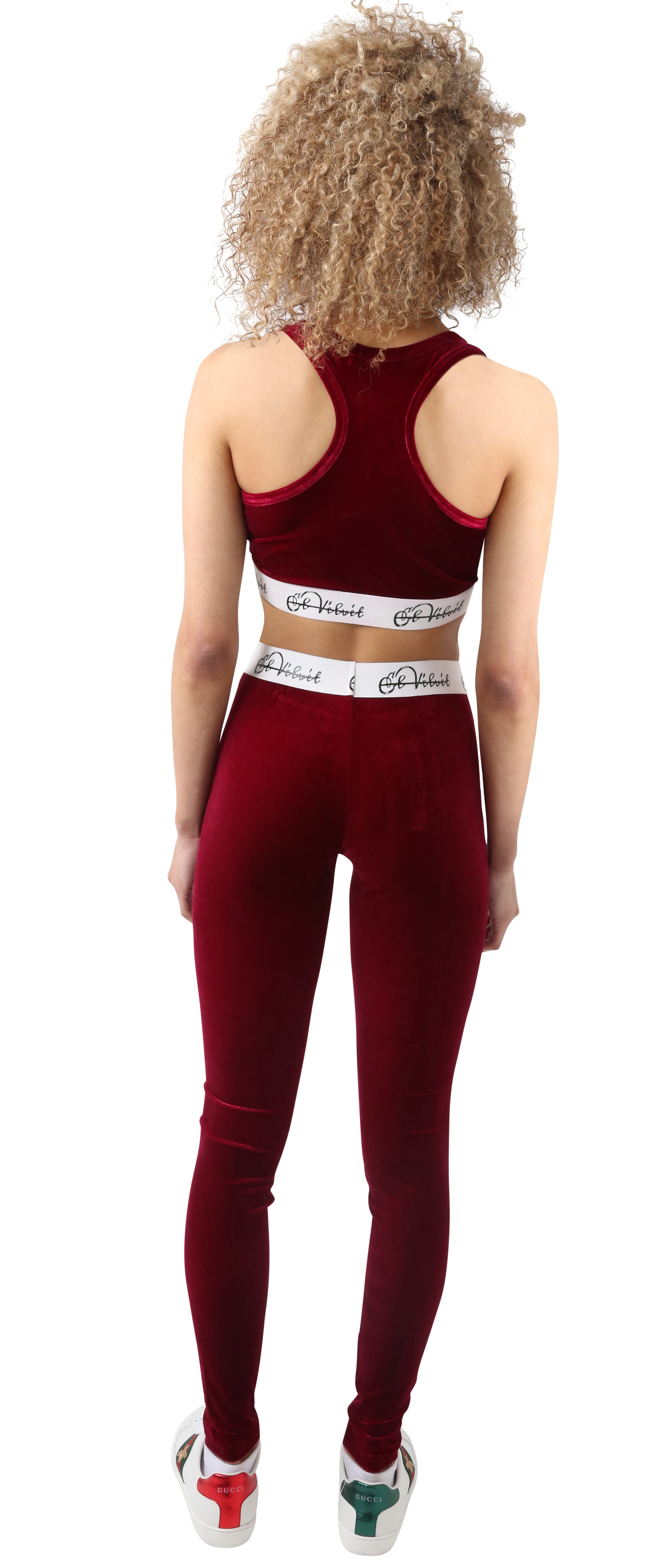 Burgundy Velvet Taped Bralet & Pants/ Leggings Full Set