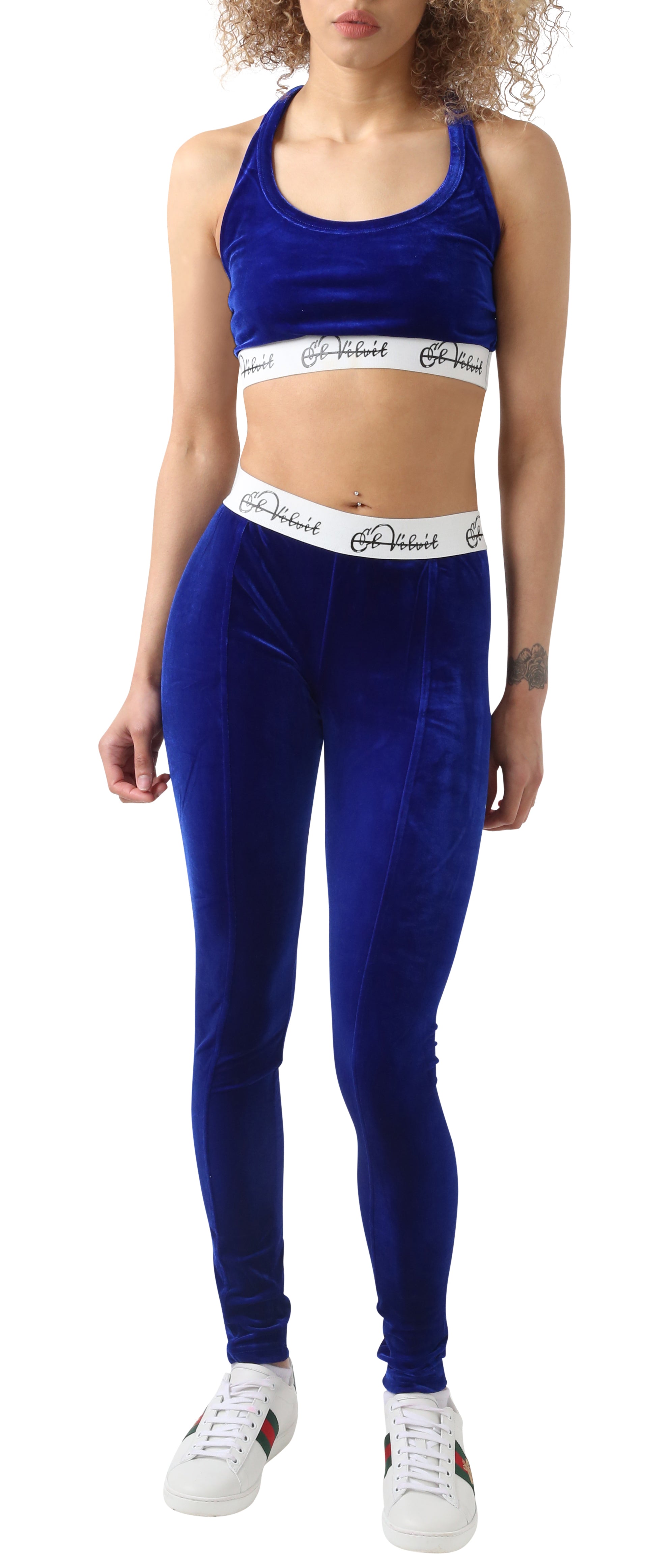 Royal Blue Velvet Taped Bralet & Pants/ Leggings Full Set