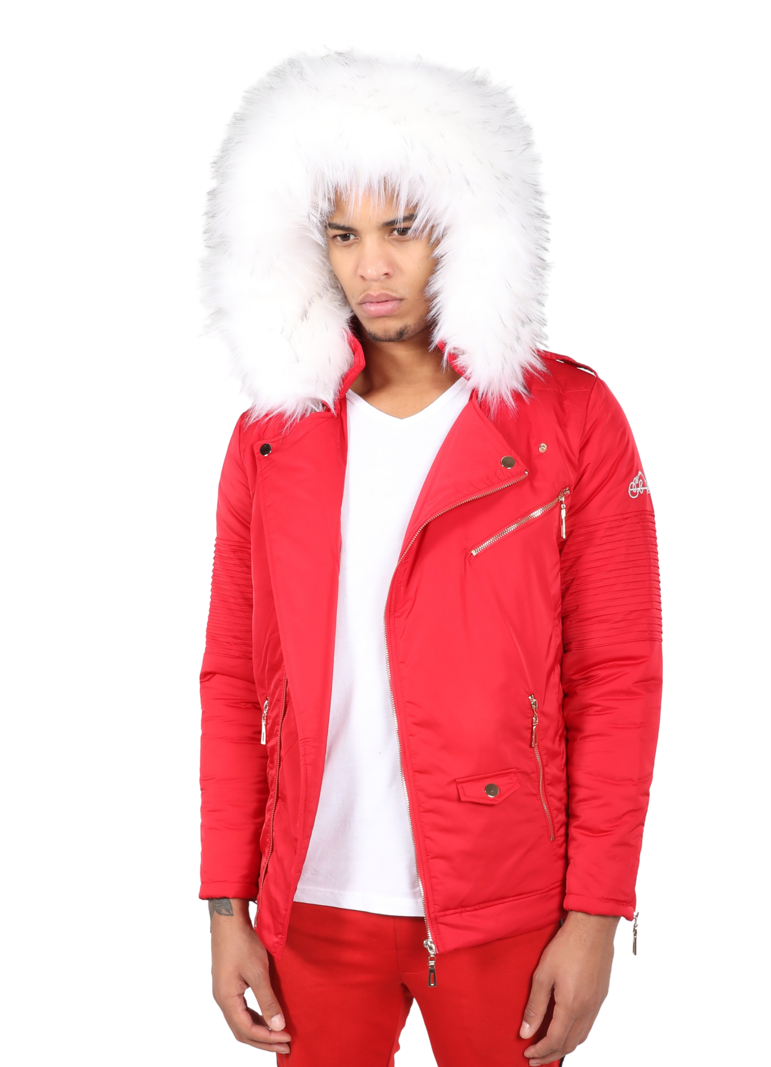 Red El Vélvét Winter Biker Jacket