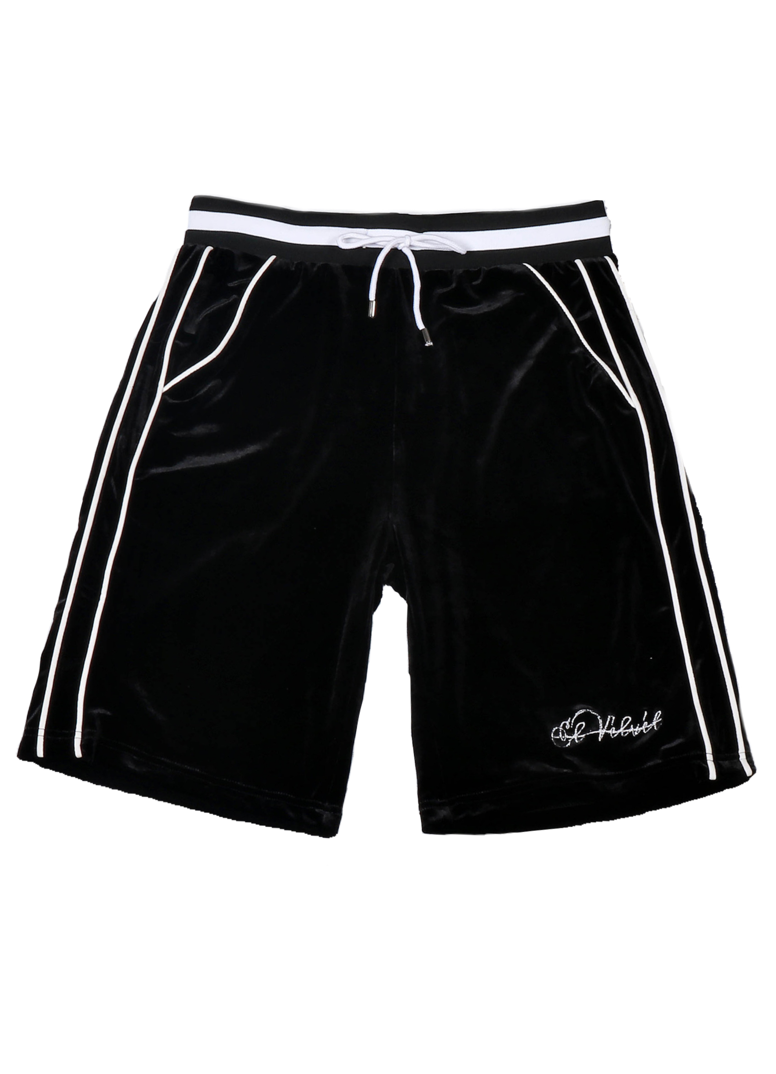 Black Lined Velvet Shorts