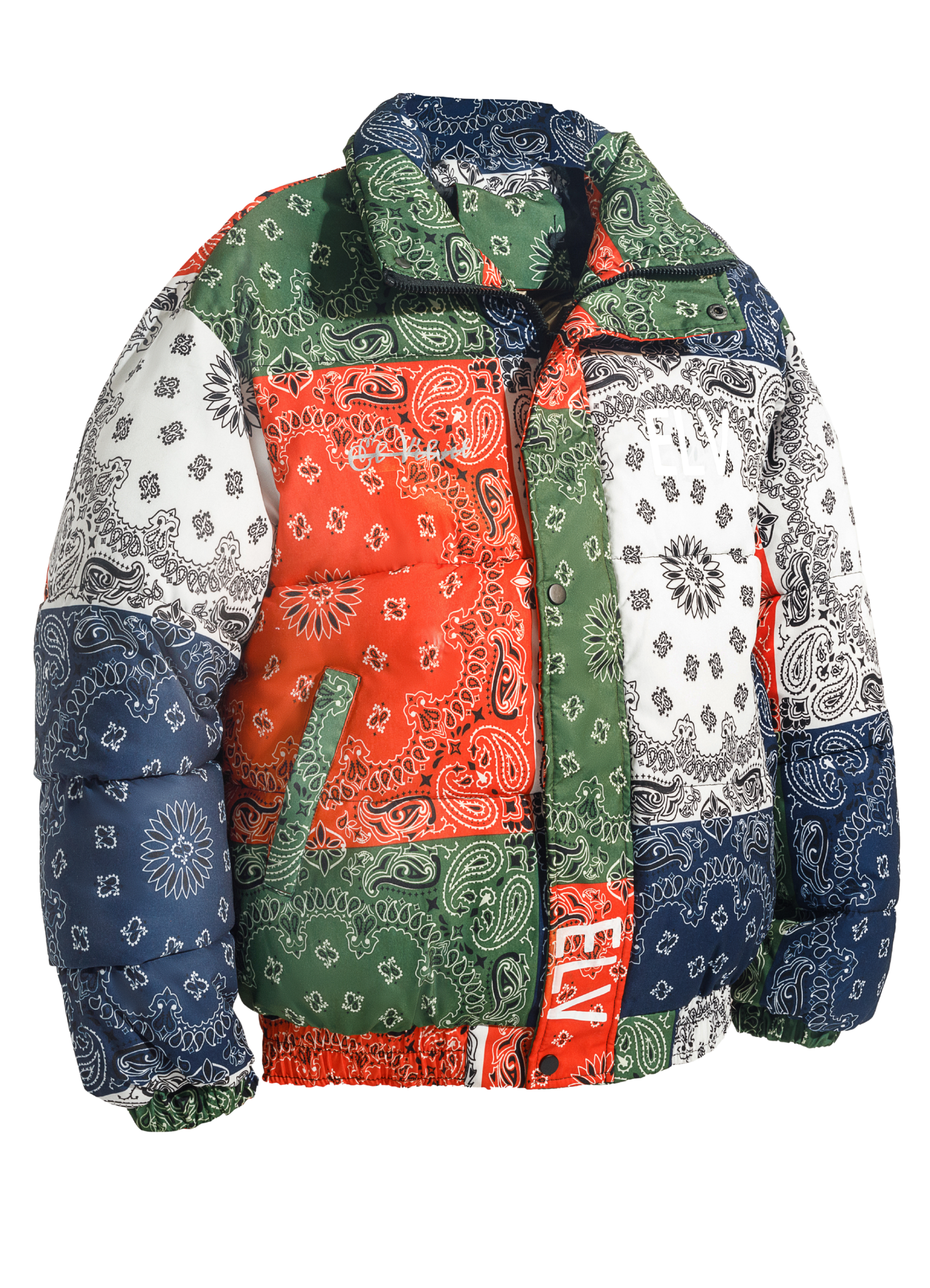 Red bandana 2025 puffer jacket