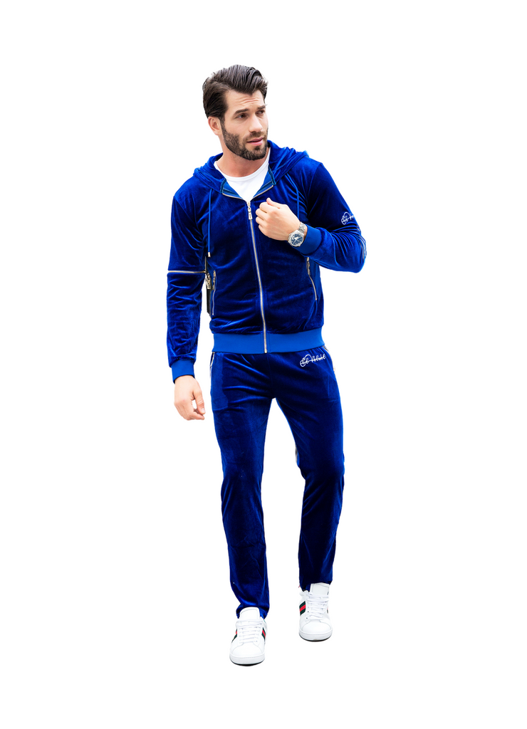 Men s Royal Blue Velvet Full Tracksuit El Velvet