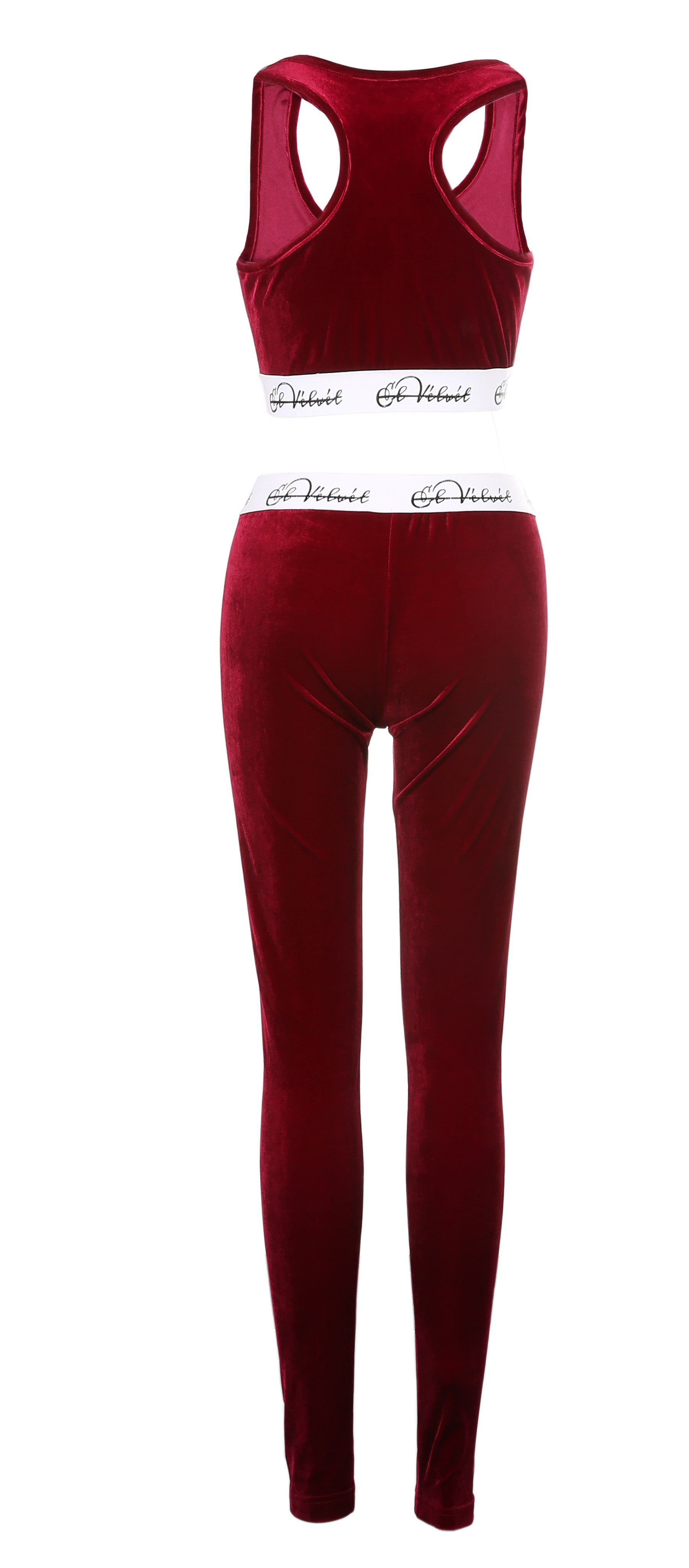 Burgundy Velvet Taped Bralet & Pants/ Leggings Full Set