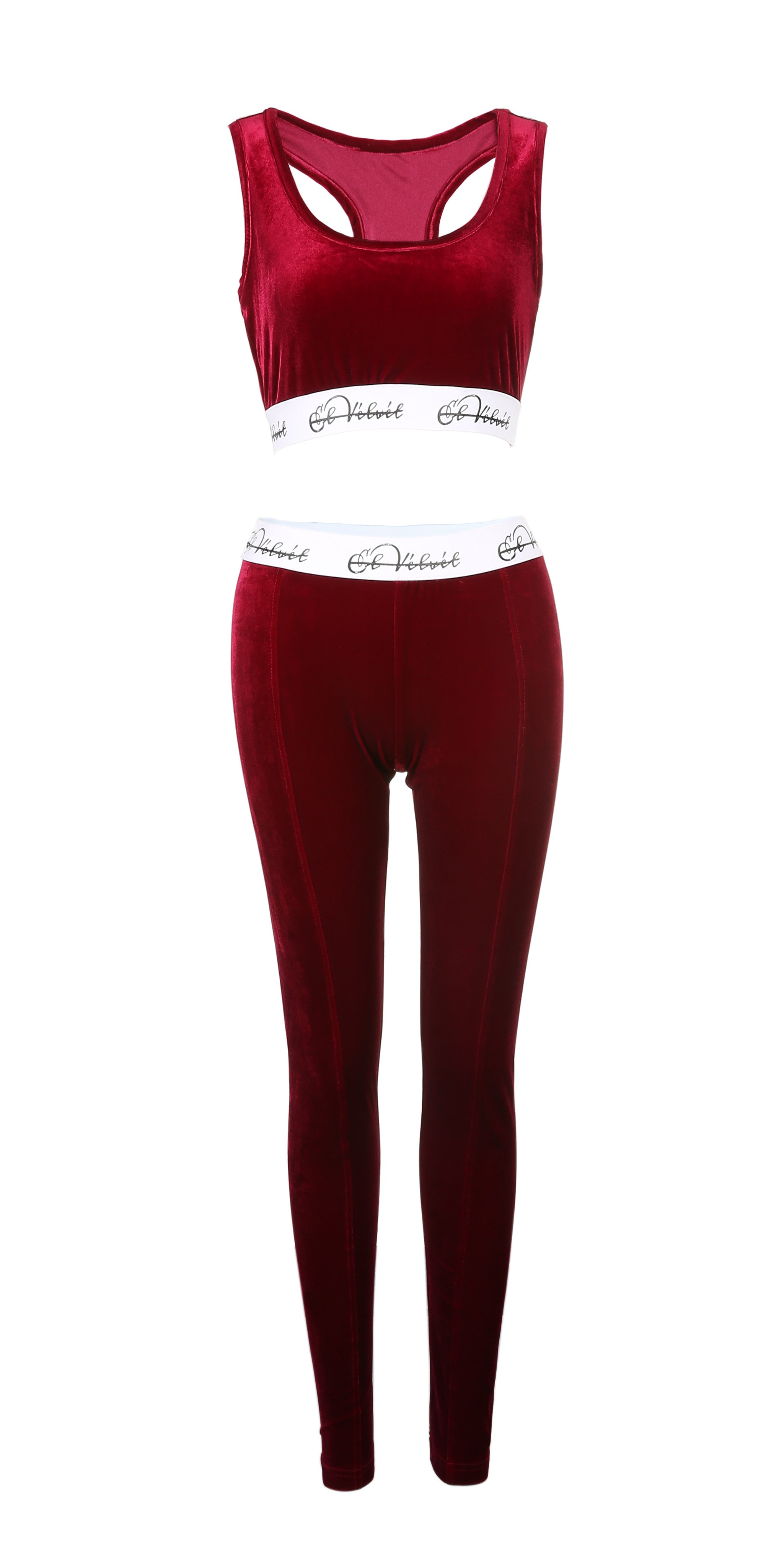 Burgundy Velvet Taped Bralet & Pants/ Leggings Full Set