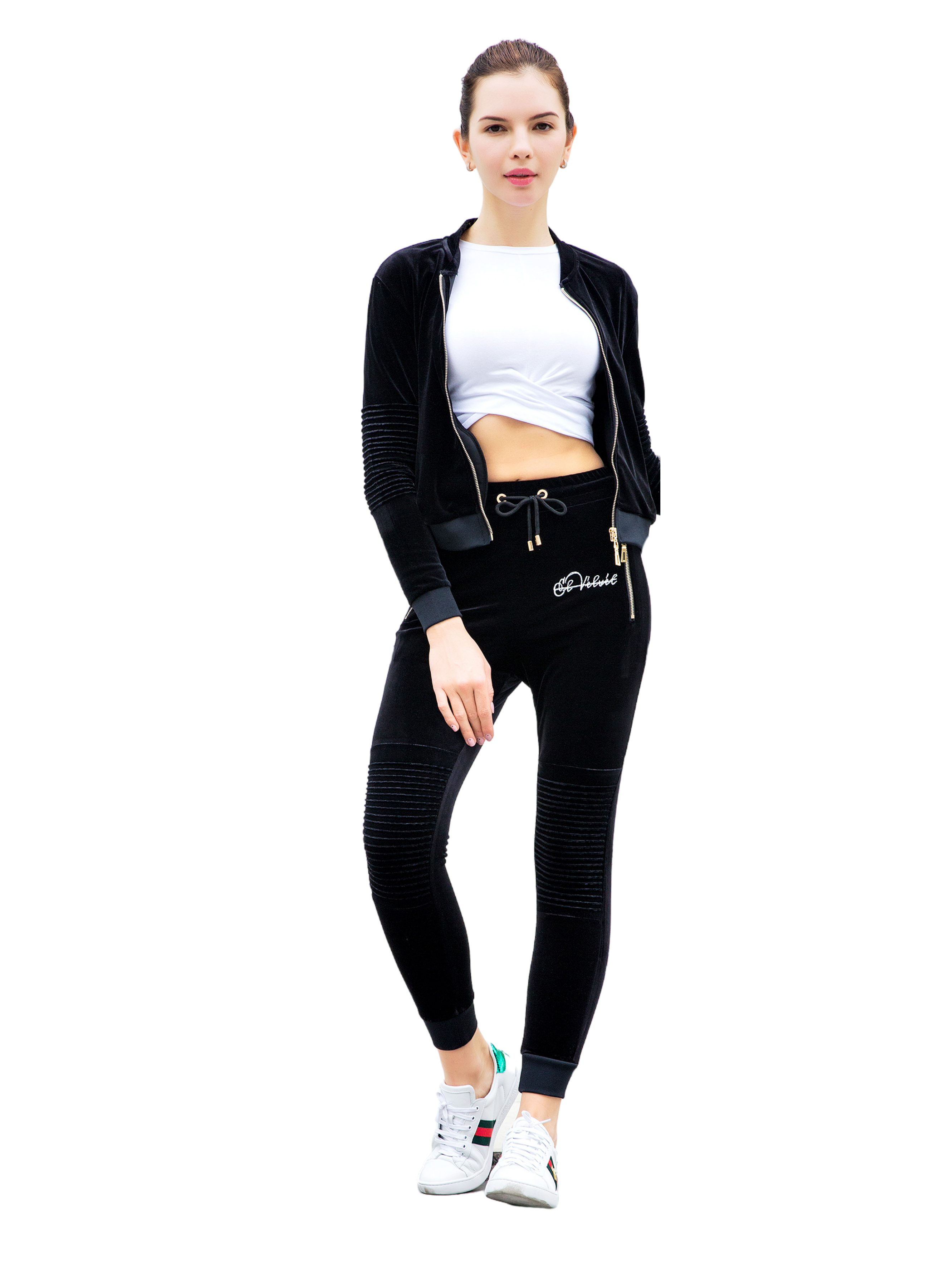 Women's Black Vélvét Full Tracksuit