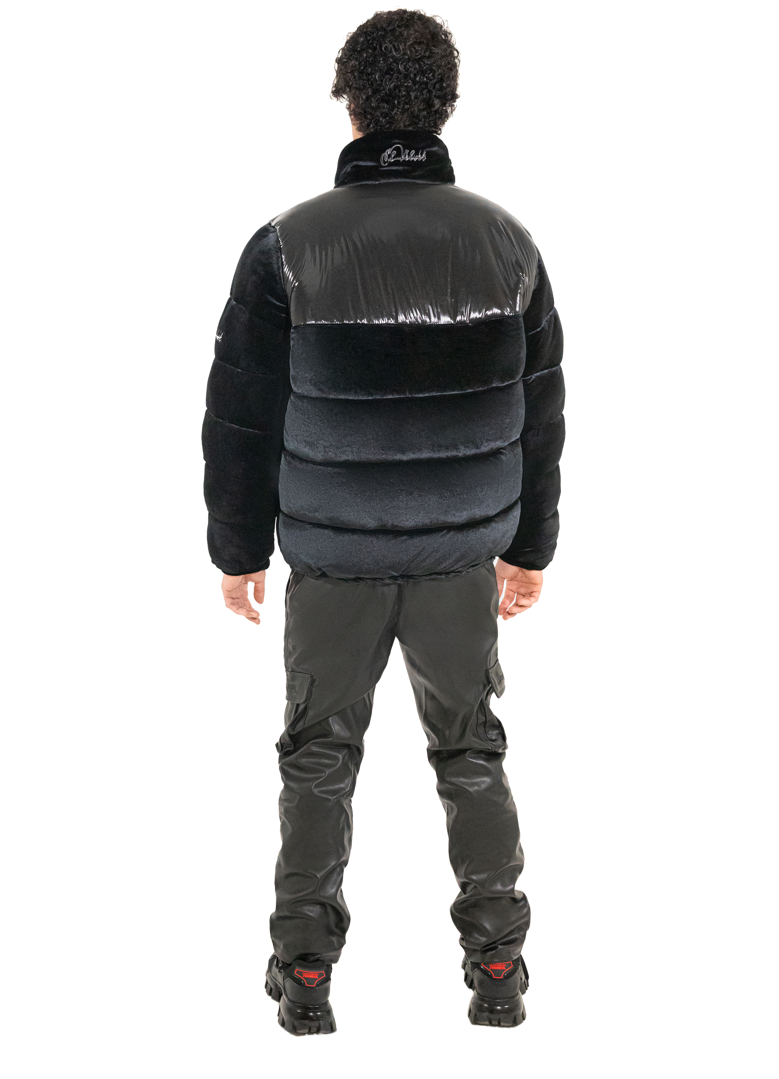 Black Adams Velvet Puffer Jacket