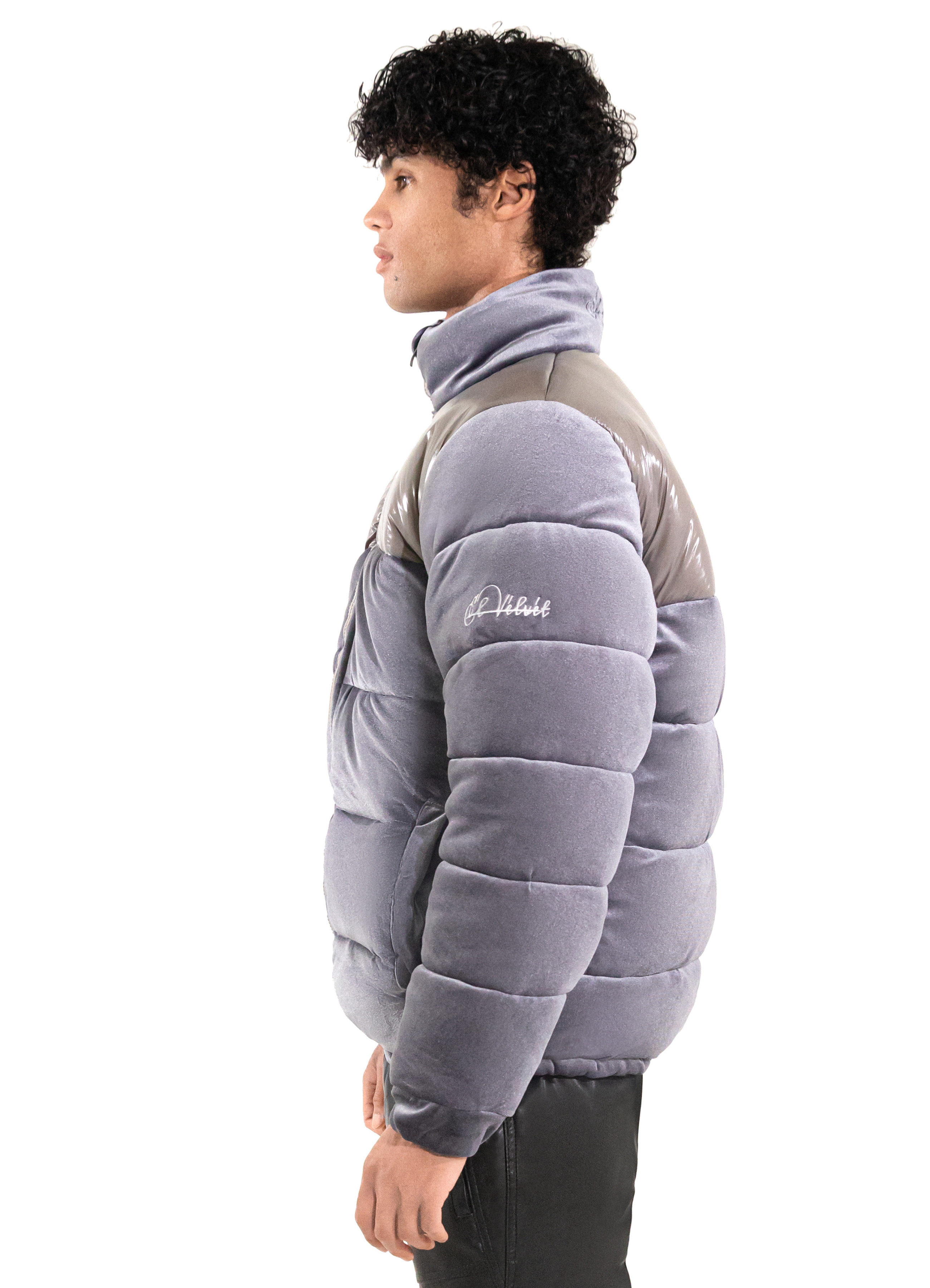 Grey Adams Velvet Puffer Jacket