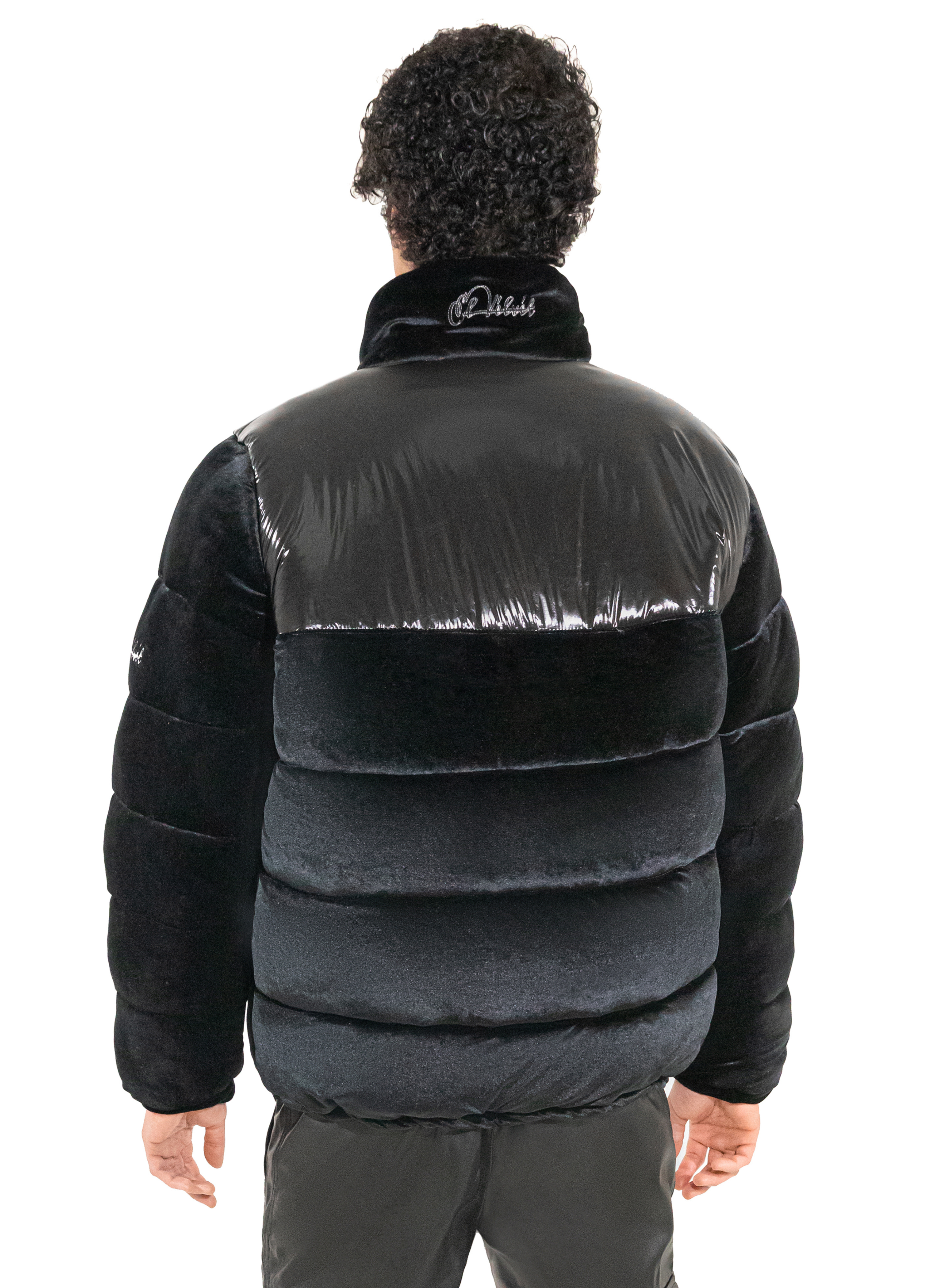 Black Adams Velvet Puffer Jacket