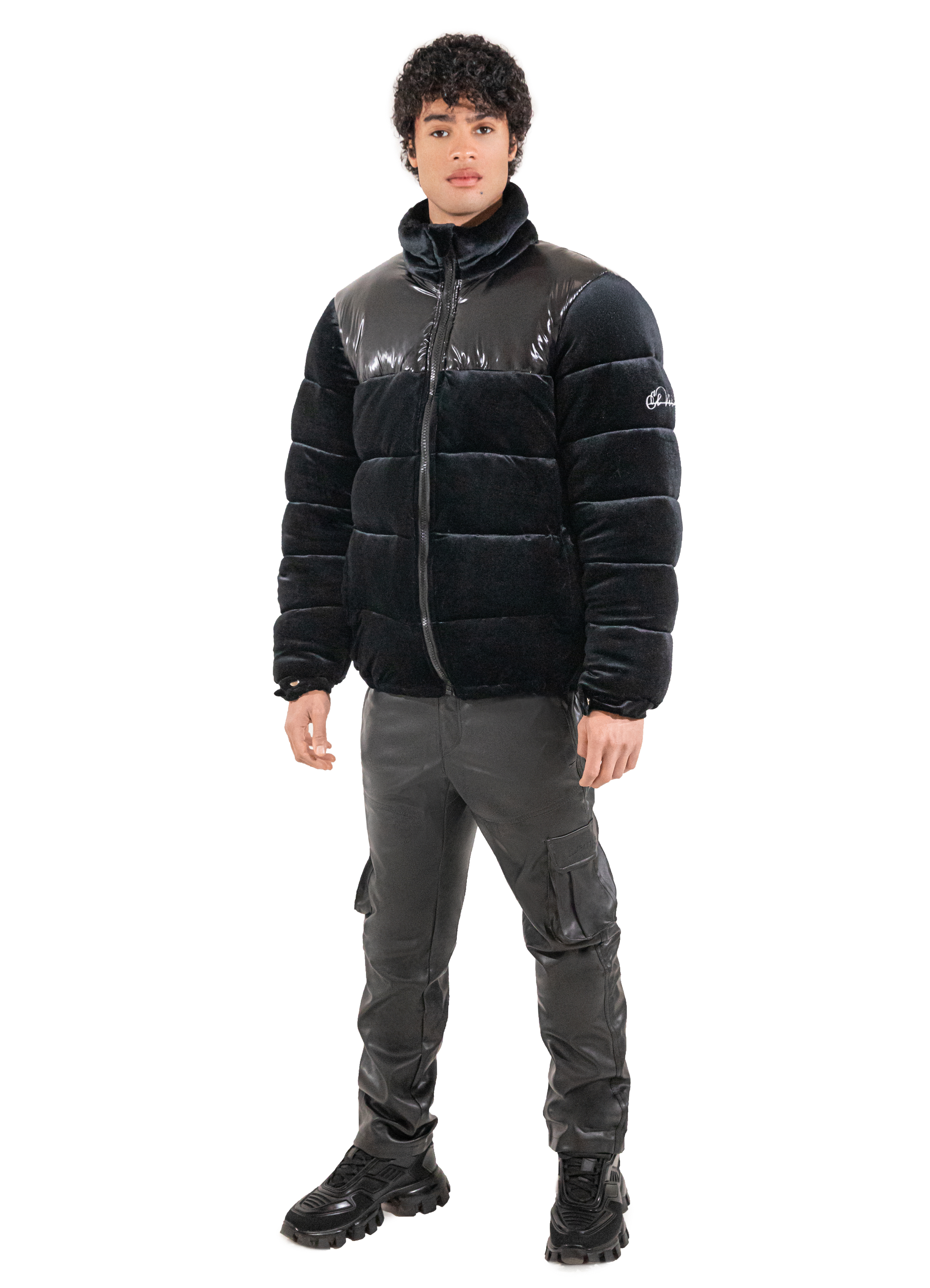 Black Adams Velvet Puffer Jacket