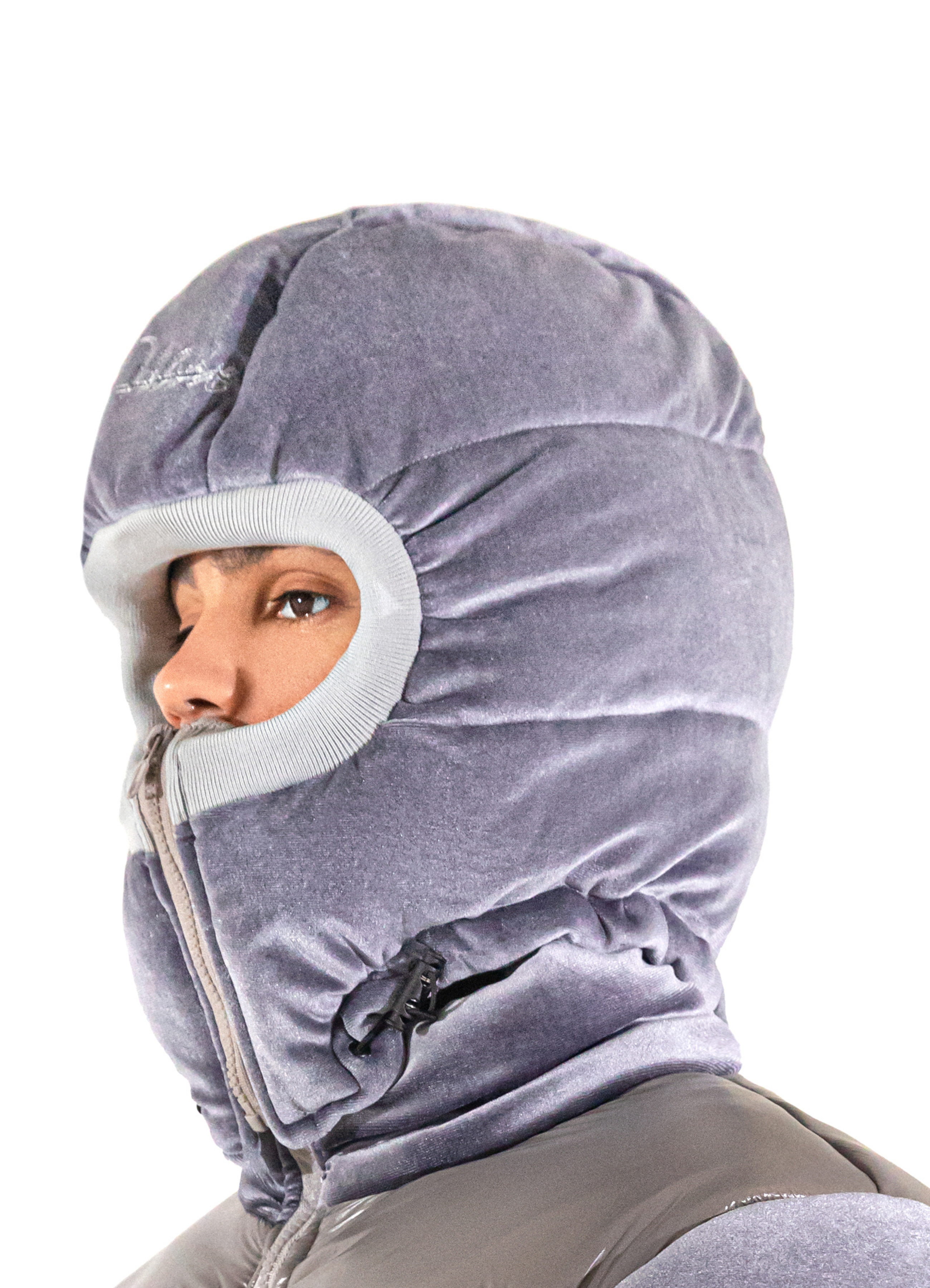 Grey Puffer Velvet Ski Mask | Balaclava