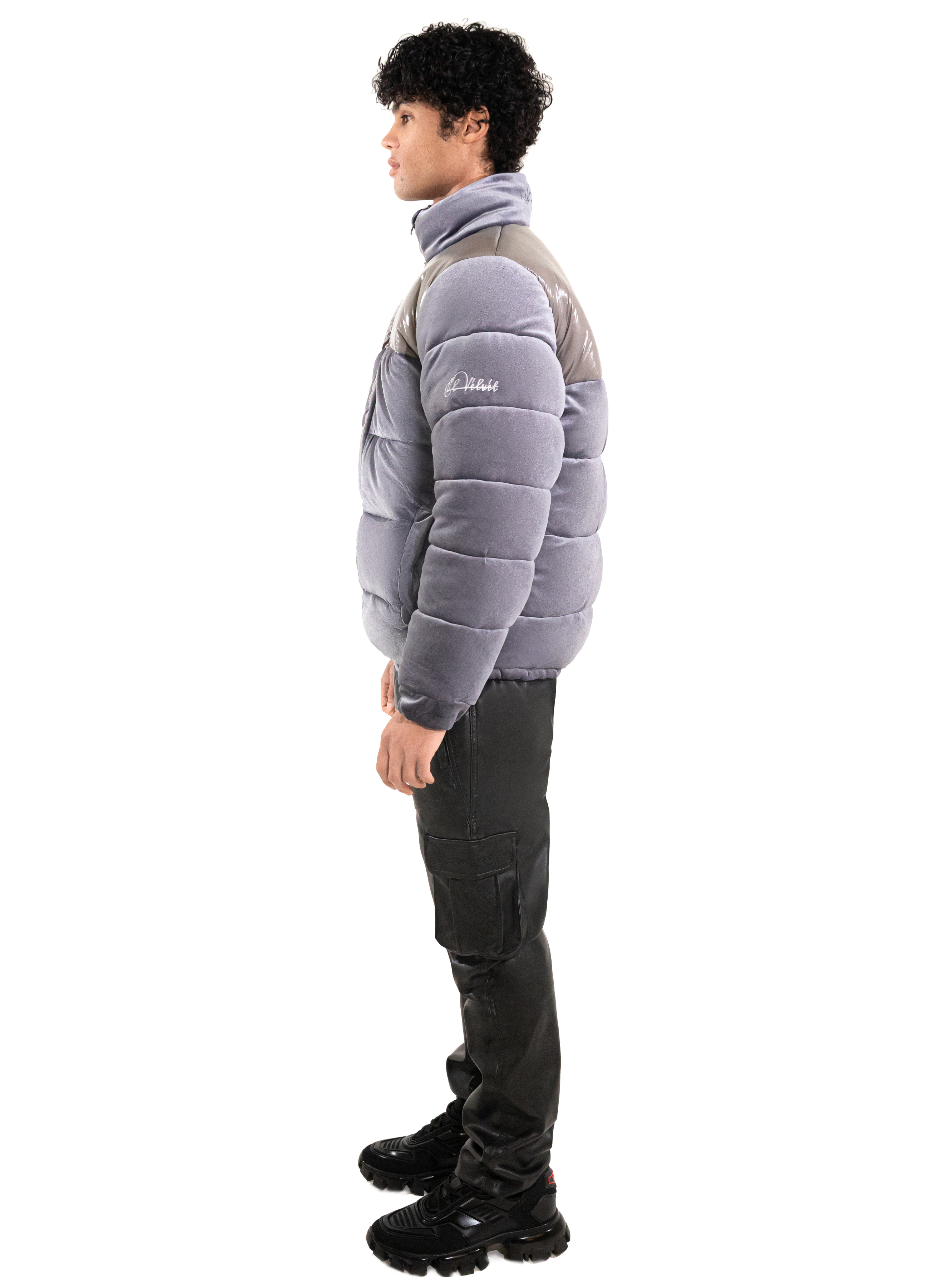 Grey Adams Velvet Puffer Jacket