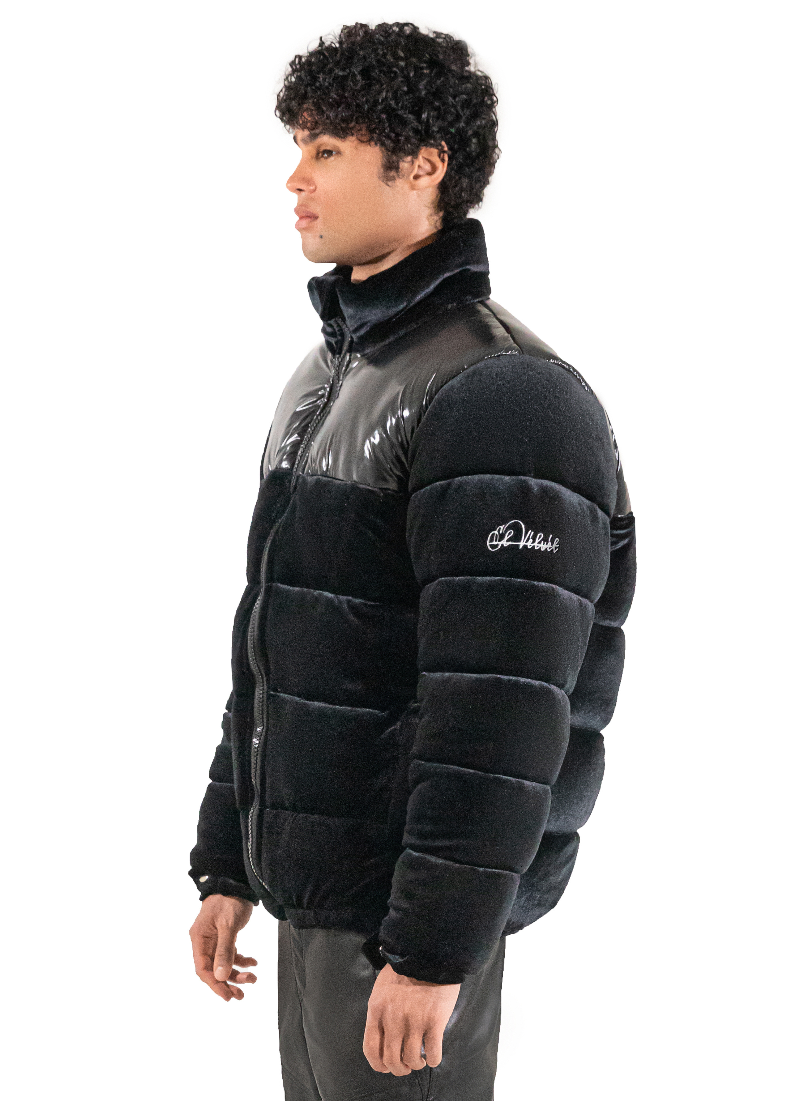 Black velvet shop puffer jacket