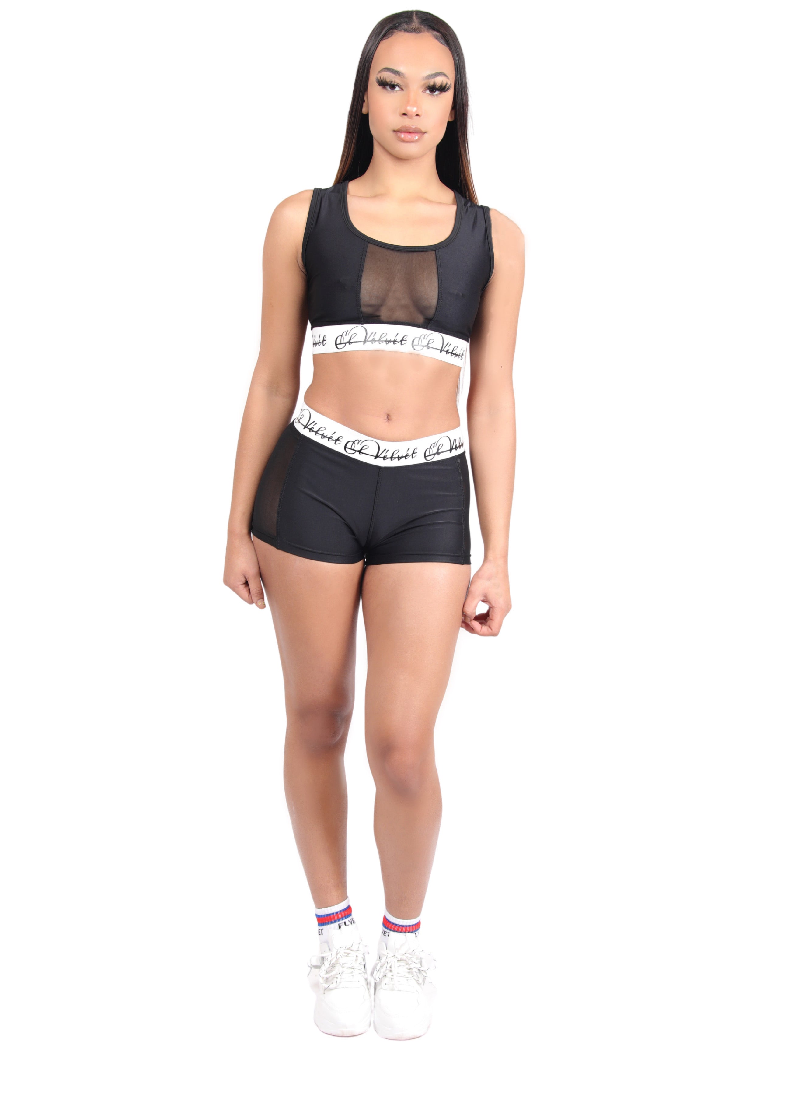 Black Ly Mesh Bralet Set / Shorts Set