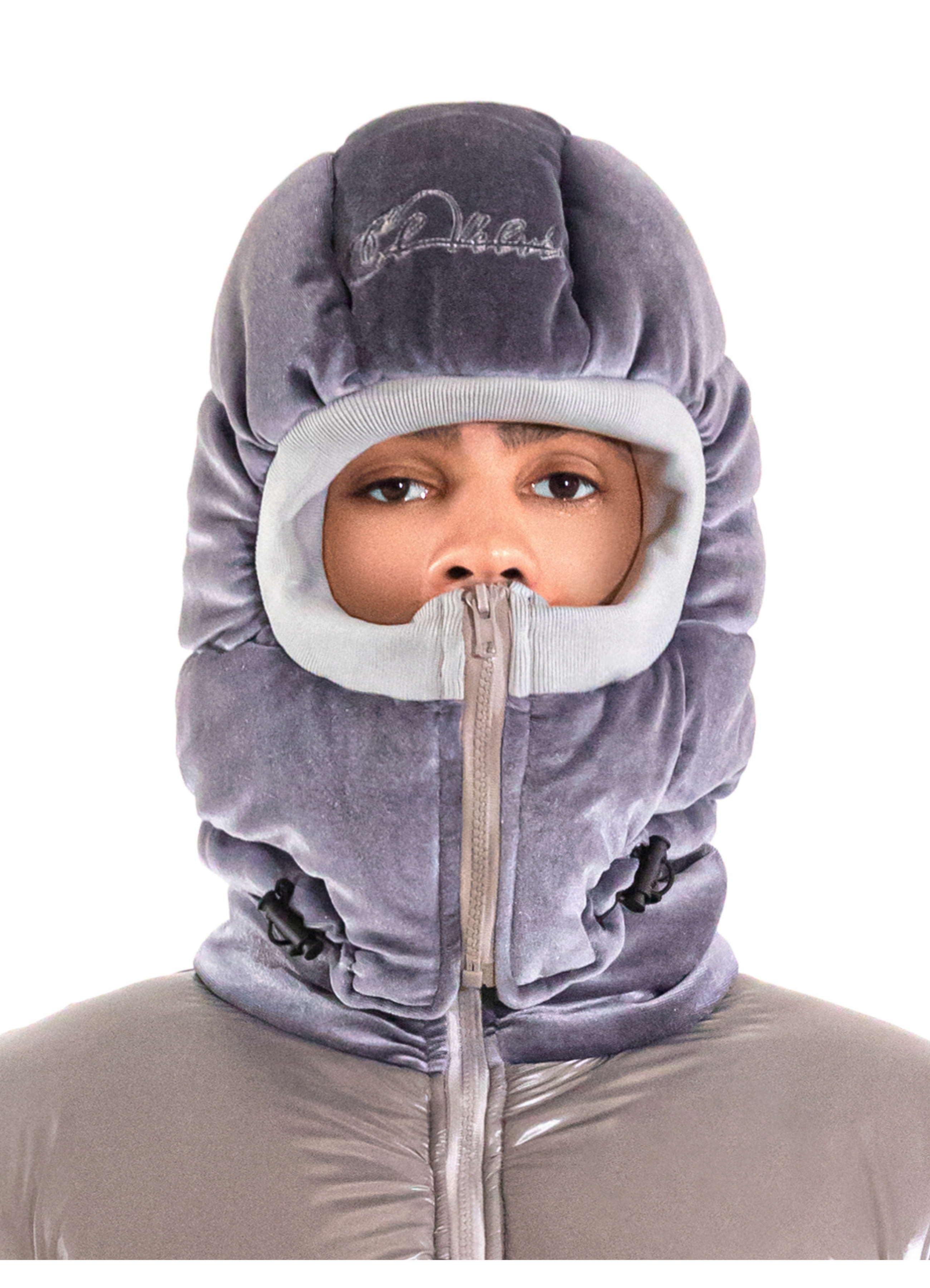 Grey Puffer Velvet Ski Mask | Balaclava