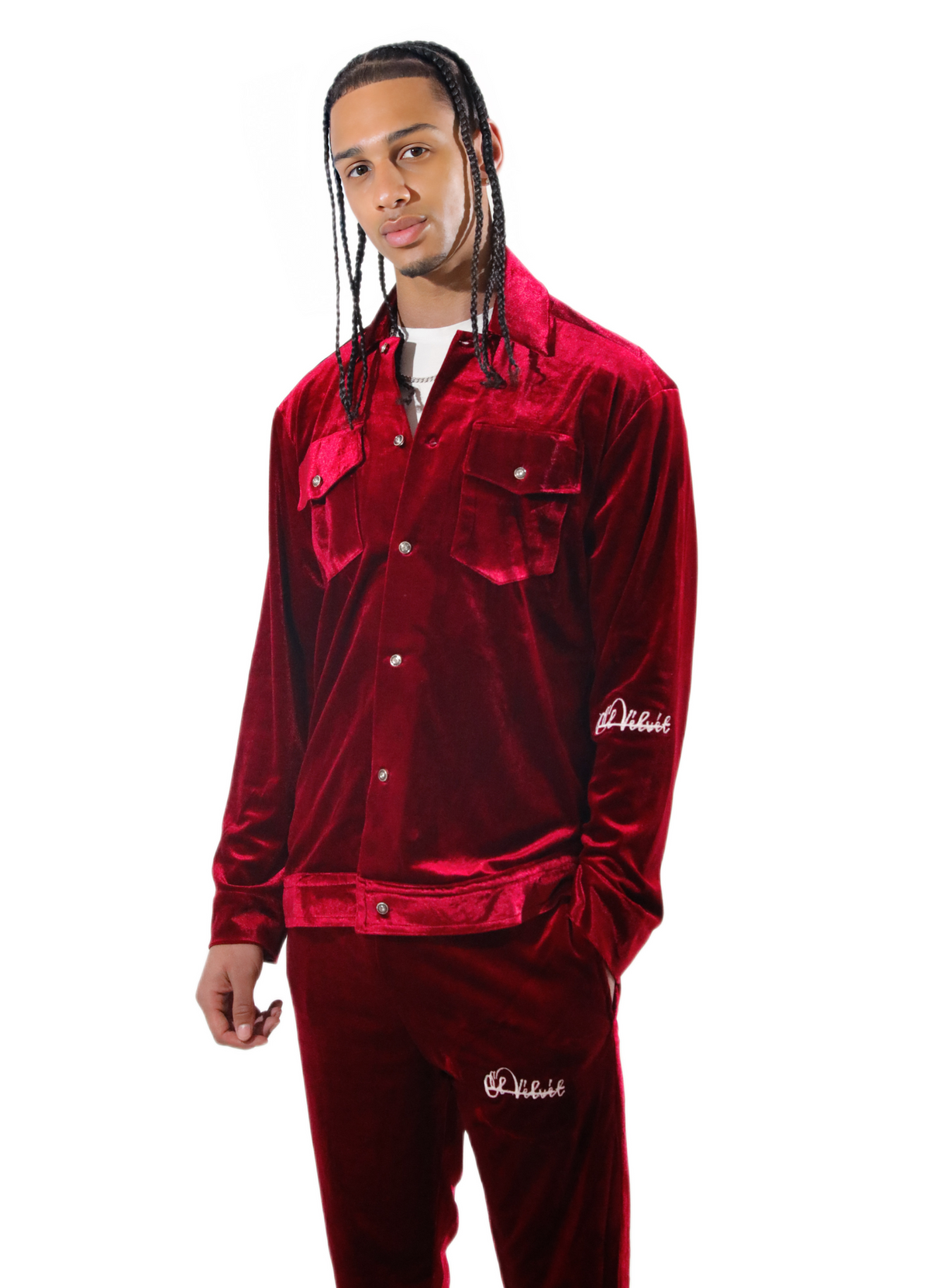 Mens velvet 2025 tracksuit set