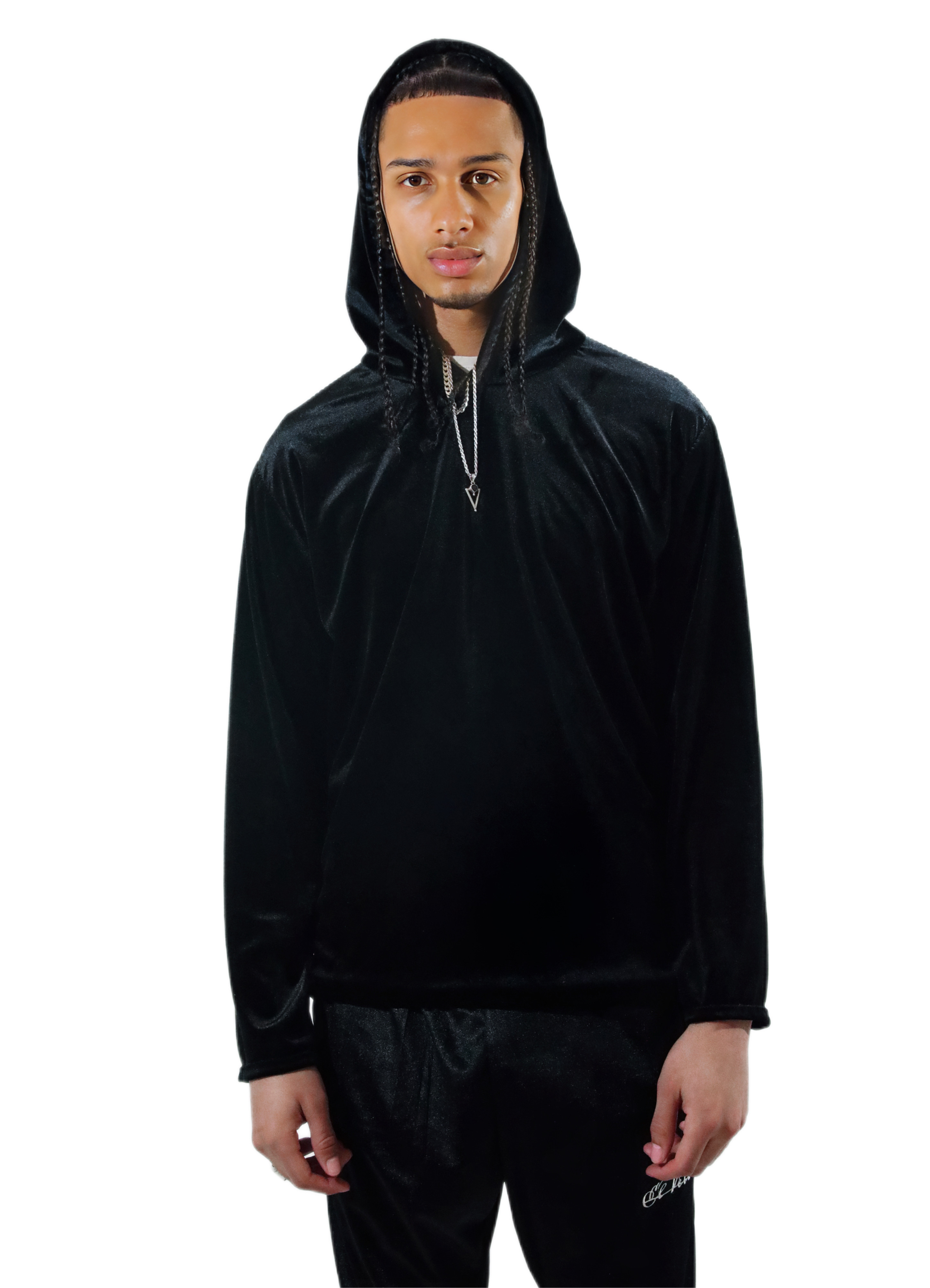 Black Plain Velvet Hoodie El V lv t