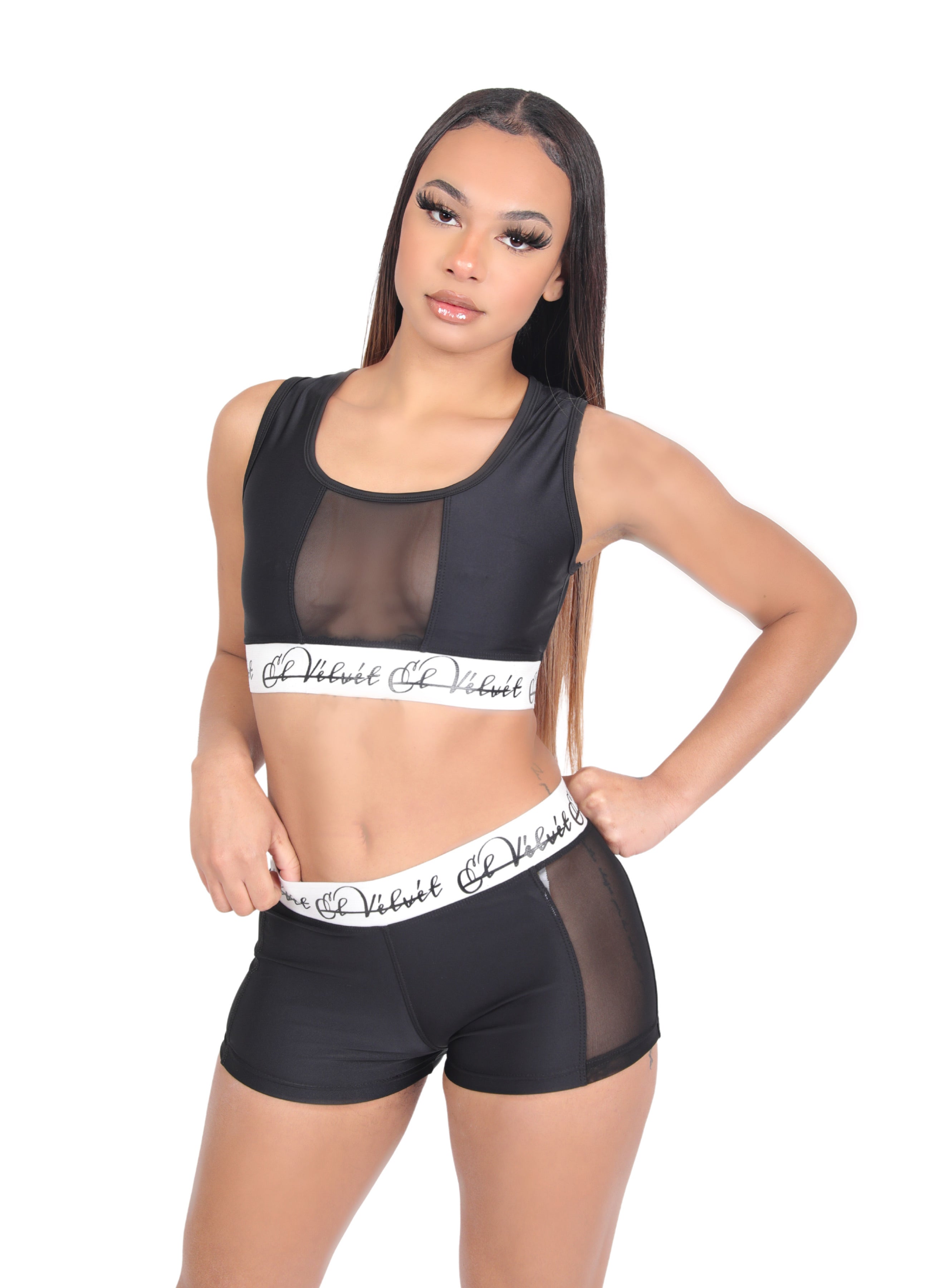 Black Ly Mesh Bralet Set / Shorts Set
