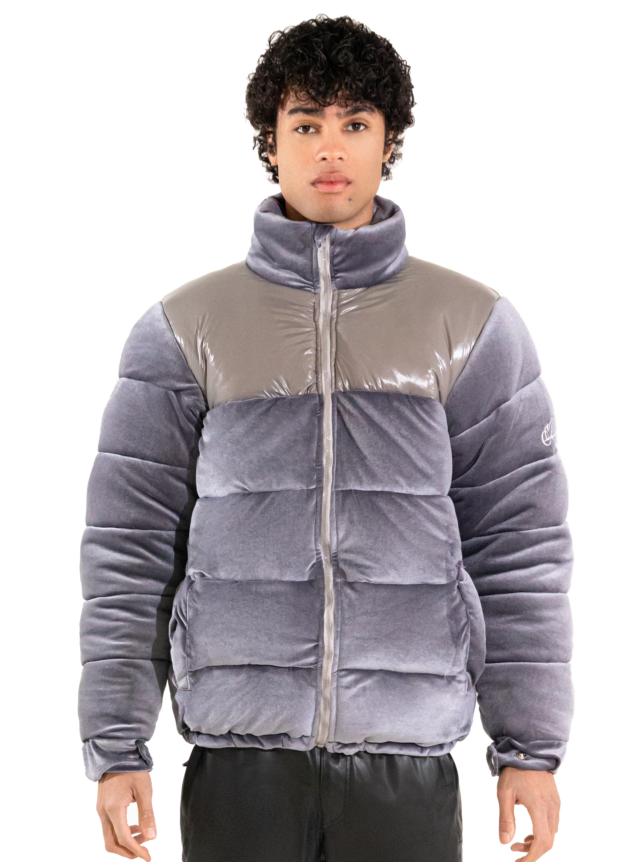 Grey Adams Velvet Puffer Jacket