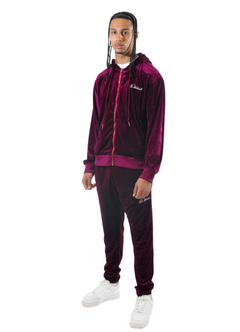 Mens burgundy velour store tracksuit