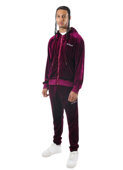 Mens burgundy online velour tracksuit